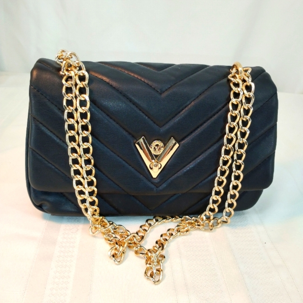 VALENTINO ORLANDI Black and Gold Quilted Shoulder Bag